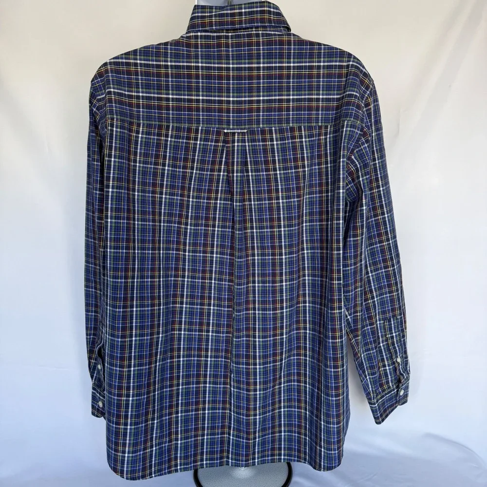 Chaps Mens XL Easy Care Plaid Button Down Shirt Navy Blue Green Long Sleeve - Picture 3 of 9